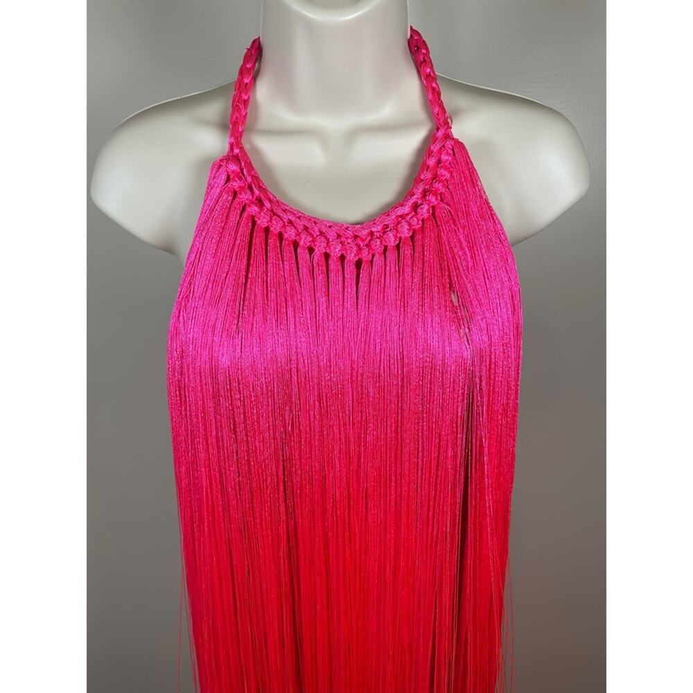 ANDREA ALMEIDA Bel Crochet Fringe Tiered Pink Maxi Dress Size XS/S - Picture 8 of 15